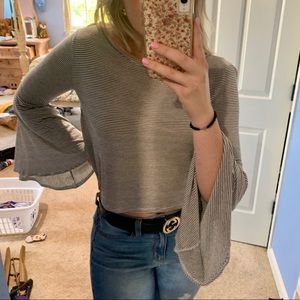 American Threads Black and White Bell Sleeved Crop